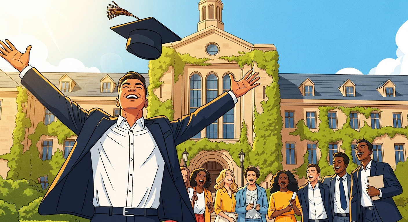 Students celebrating exam success at university