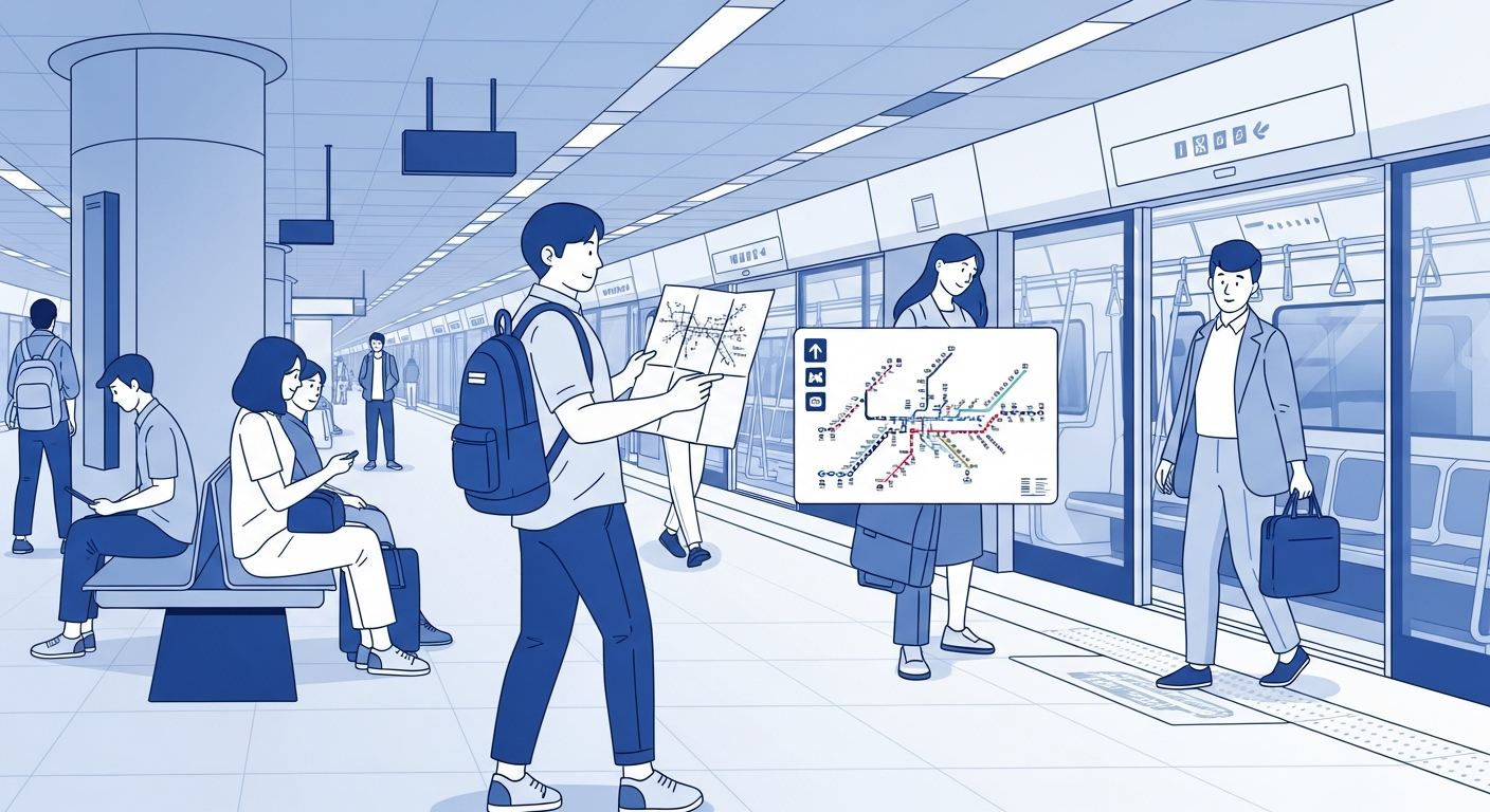 Tourist navigating the Seoul subway system