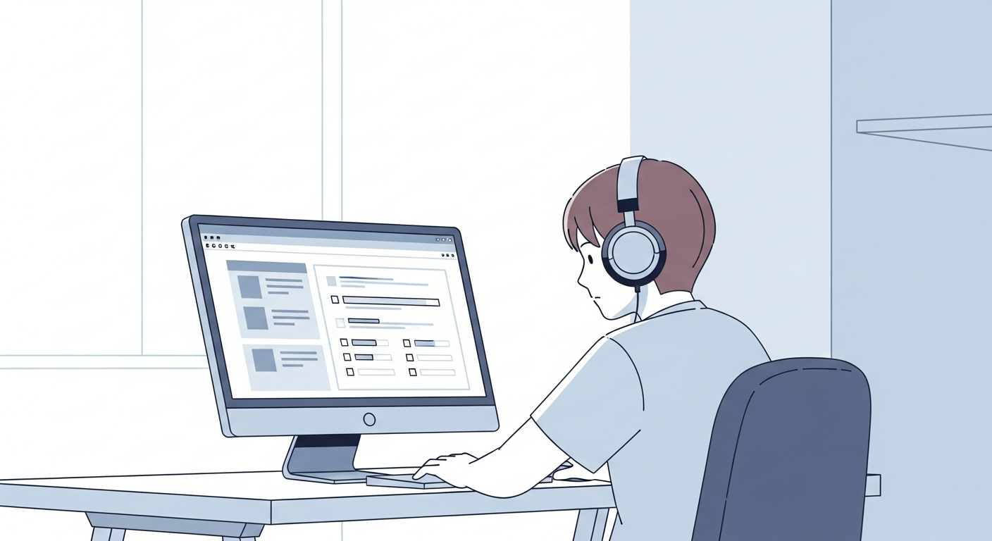 Student taking a computer-based English proficiency test