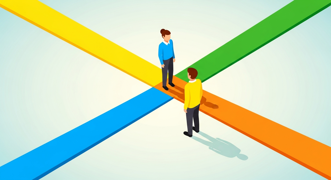 Person at a crossroads choosing between different paths