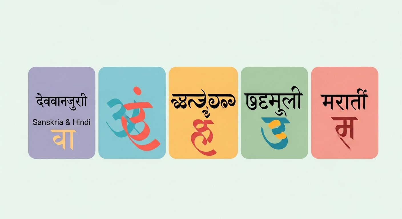 Visual comparison of Indian language scripts including Devanagari, Tamil, Kannada, Bengali and Marathi