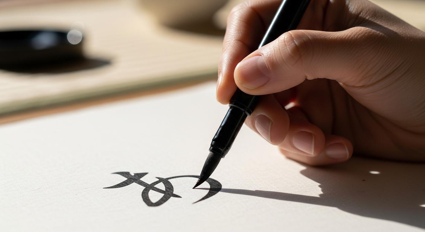 Hand practicing Japanese calligraphy with hiragana characters