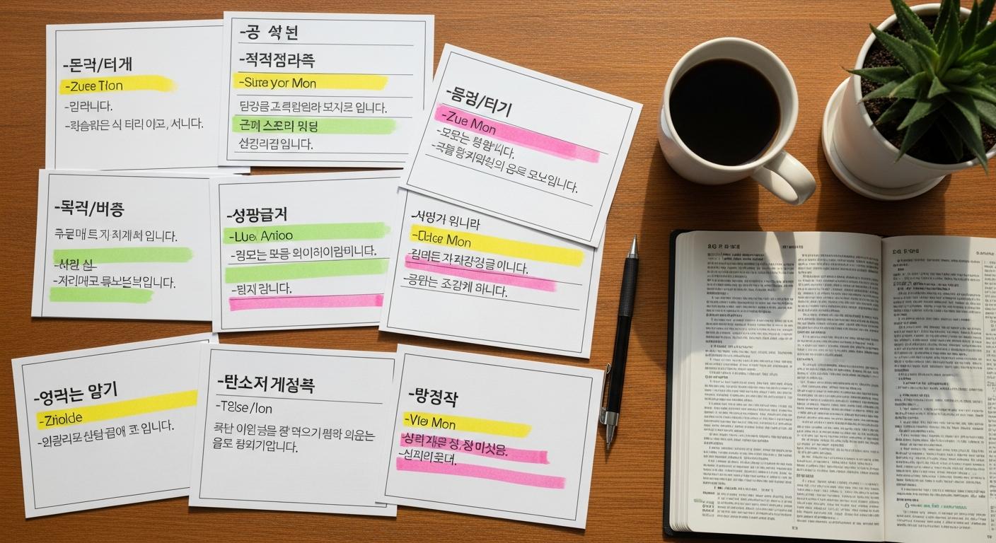 Korean grammar flashcards with example sentences