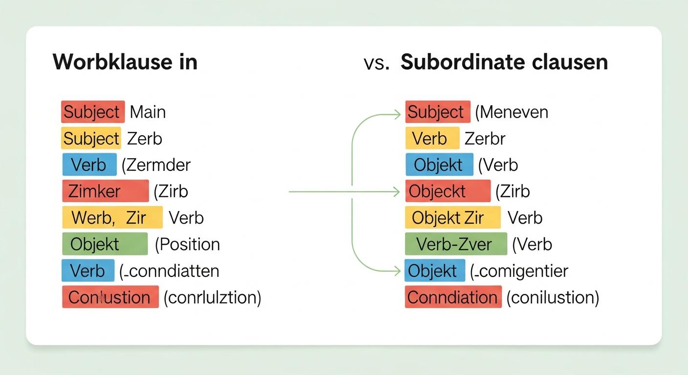 Diagram showing German word order changes in different clause types